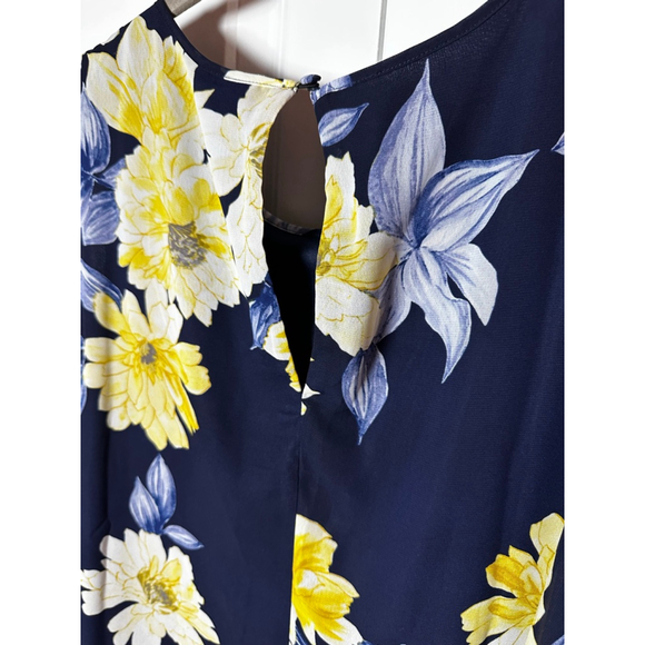 J H H Navy Yellow Floral Sleeveless Dress Size 14 - Picture 4 of 5